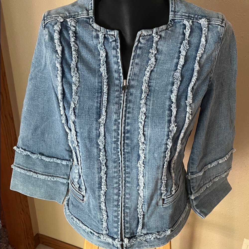 Liverpool Blue Jean Jacket with Frayed Accents